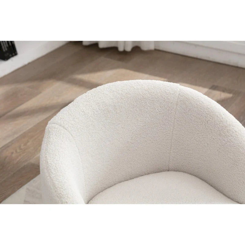Swivel Accent Armchair Teddy Fabric Upholstered Barrel Chair with Black Point Round Swivel Metal Base