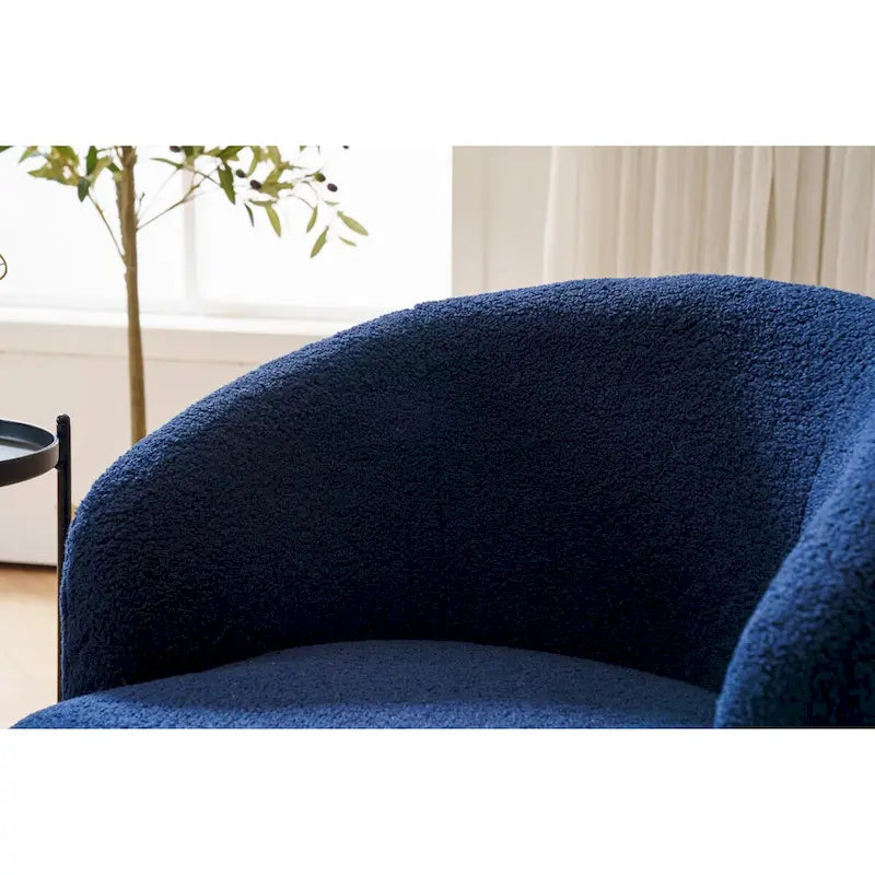 Swivel Accent Armchair Teddy Fabric Upholstered Barrel Chair with Black Point Round Swivel Metal Base