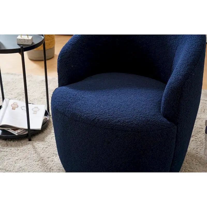 Swivel Accent Armchair Teddy Fabric Upholstered Barrel Chair with Black Point Round Swivel Metal Base