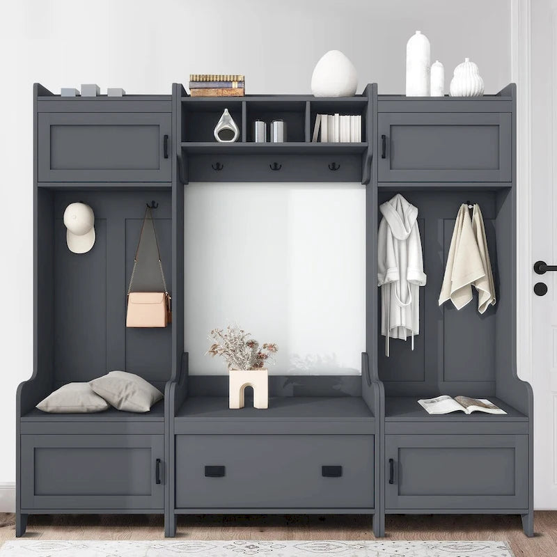 Multi-Functional Freestanding Wooden 4-in-1 Modular Hall Tree