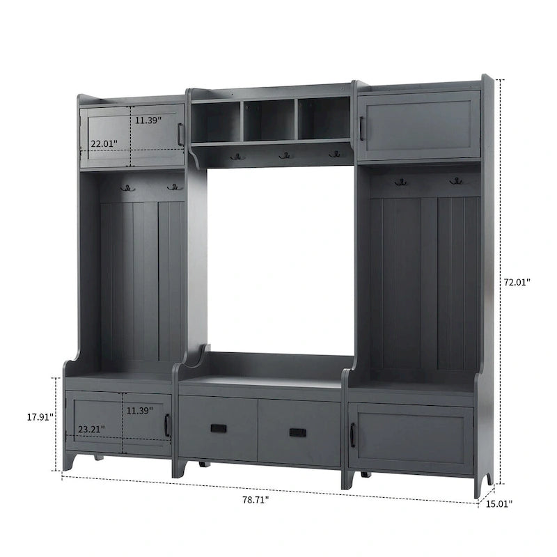 Multi-Functional Freestanding Wooden 4-in-1 Modular Hall Tree