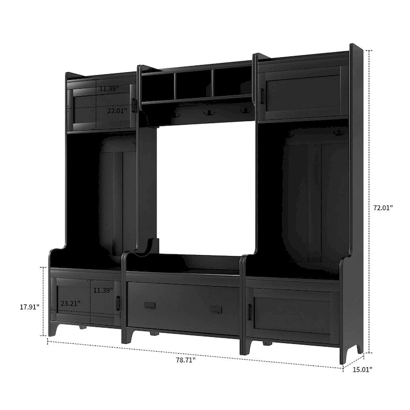 Multi-Functional Freestanding Wooden 4-in-1 Modular Hall Tree