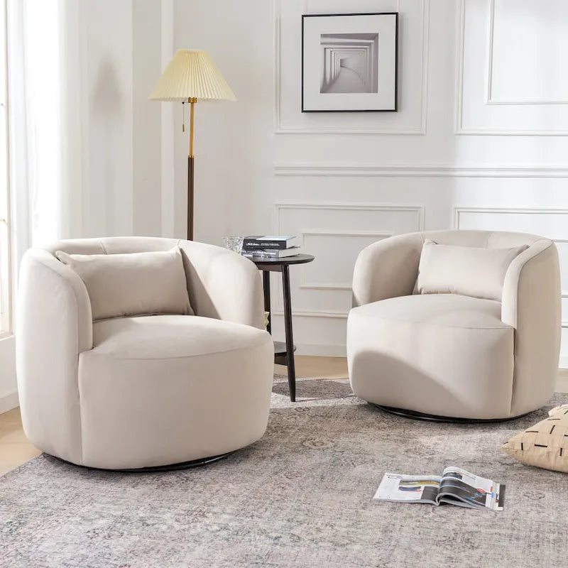 KINWELL 34 Wide Velvet Upholstered Swivel Accent Chair with Toss Pillow