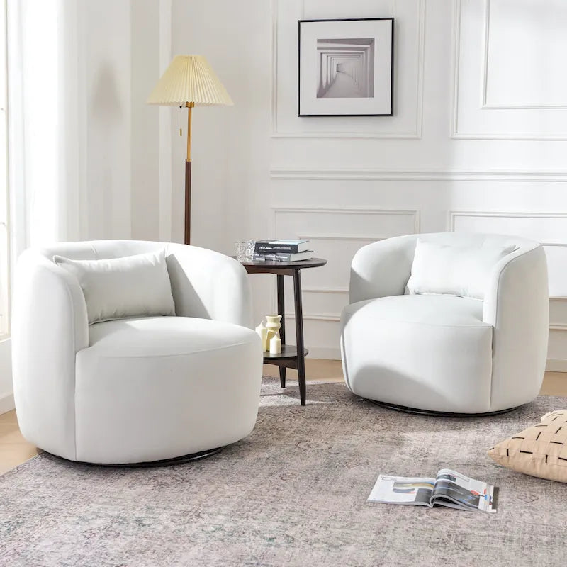 KINWELL 34 Wide Velvet Upholstered Swivel Accent Chair with Toss Pillow