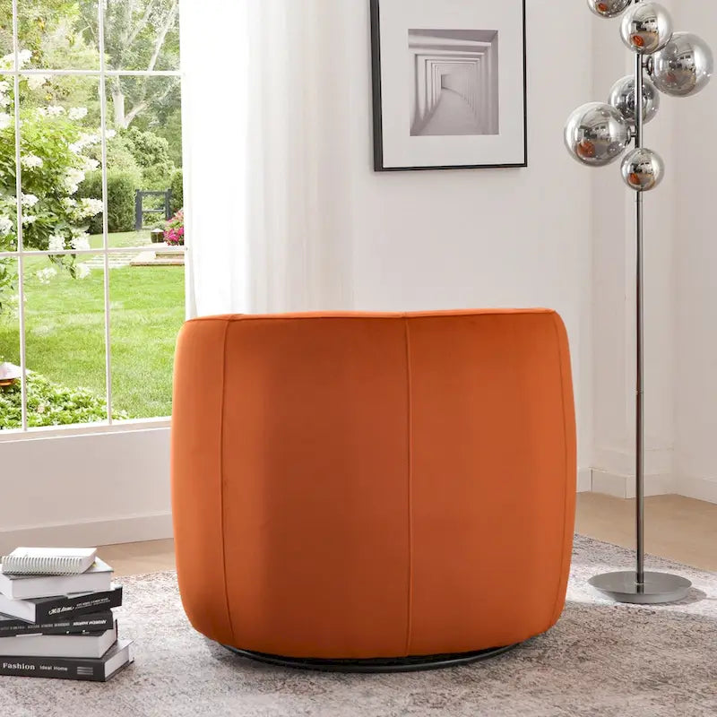 KINWELL 34 Wide Velvet Upholstered Swivel Accent Chair with Toss Pillow