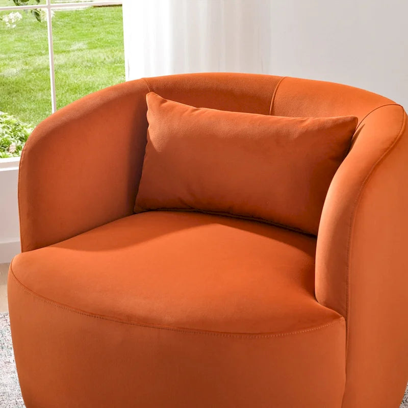 KINWELL 34 Wide Velvet Upholstered Swivel Accent Chair with Toss Pillow