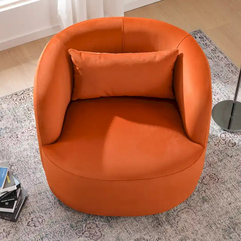 KINWELL 34 Wide Velvet Upholstered Swivel Accent Chair with Toss Pillow