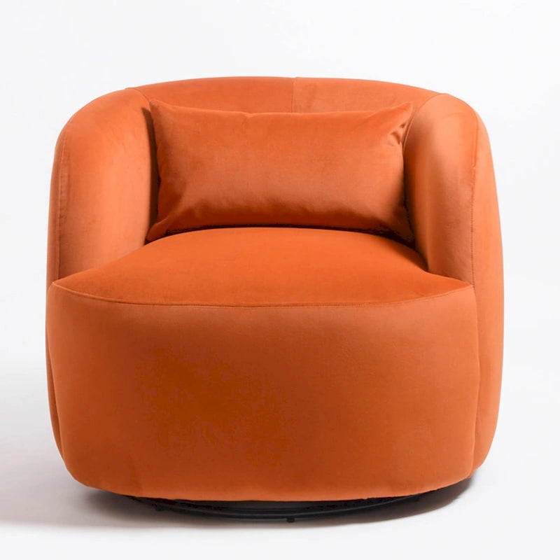 KINWELL 34 Wide Velvet Upholstered Swivel Accent Chair with Toss Pillow