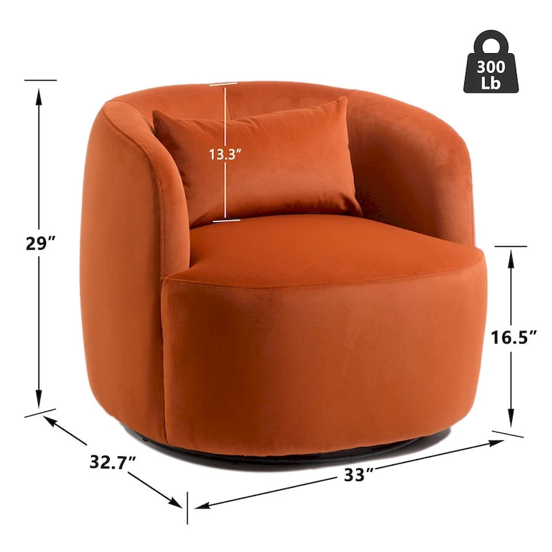 KINWELL 34 Wide Velvet Upholstered Swivel Accent Chair with Toss Pillow
