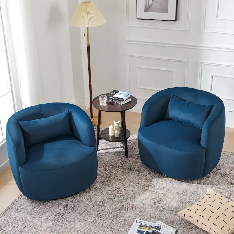 KINWELL 34 Wide Velvet Upholstered Swivel Accent Chair with Toss Pillow