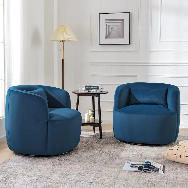 KINWELL 34 Wide Velvet Upholstered Swivel Accent Chair with Toss Pillow