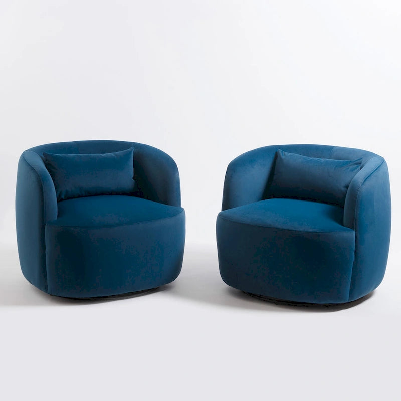 KINWELL 34 Wide Velvet Upholstered Swivel Accent Chair with Toss Pillow