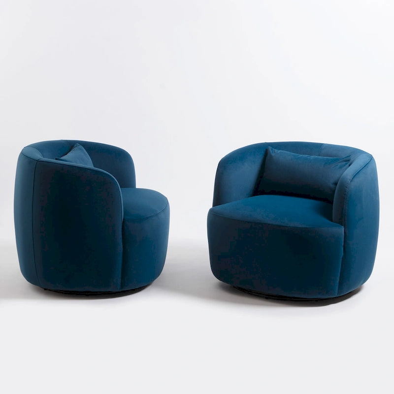 KINWELL 34 Wide Velvet Upholstered Swivel Accent Chair with Toss Pillow