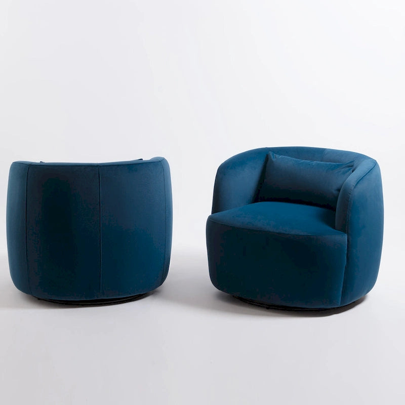 KINWELL 34 Wide Velvet Upholstered Swivel Accent Chair with Toss Pillow