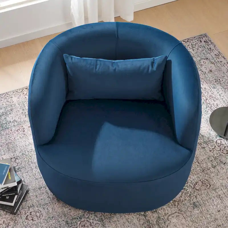 KINWELL 34 Wide Velvet Upholstered Swivel Accent Chair with Toss Pillow