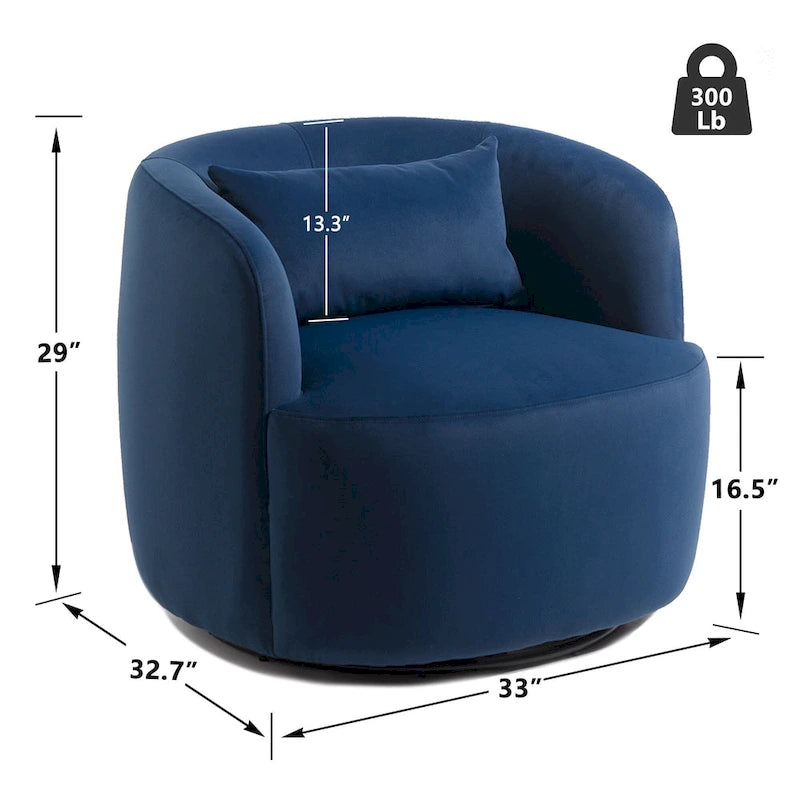 KINWELL 34 Wide Velvet Upholstered Swivel Accent Chair with Toss Pillow