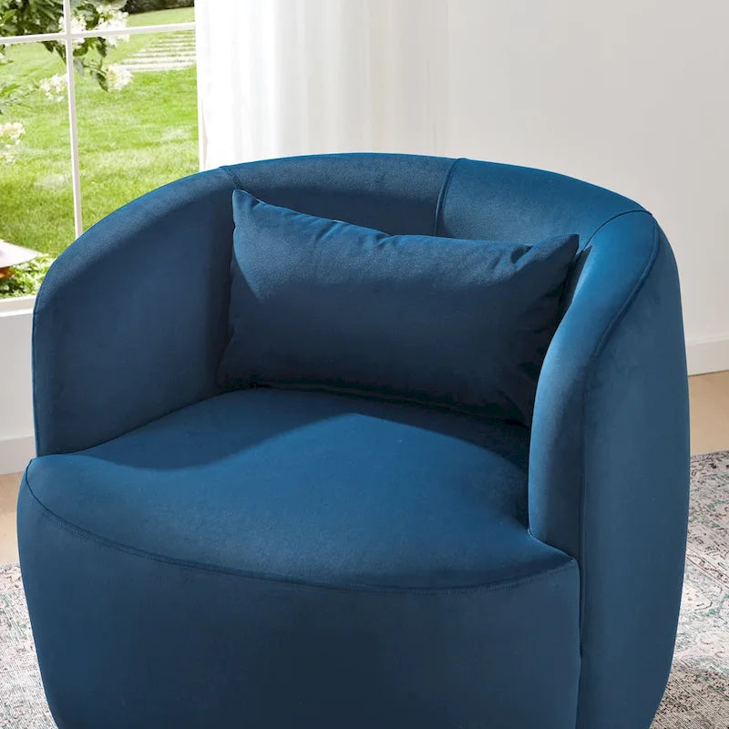 KINWELL 34 Wide Velvet Upholstered Swivel Accent Chair with Toss Pillow