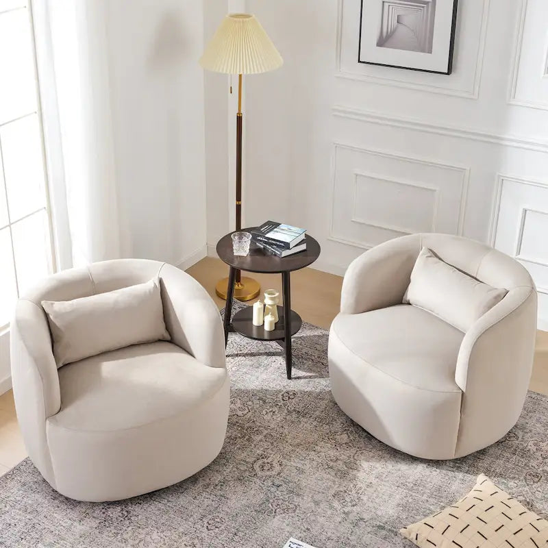 KINWELL 34 Wide Velvet Upholstered Swivel Accent Chair with Toss Pillow