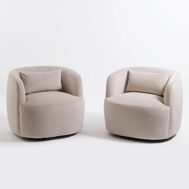 KINWELL 34 Wide Velvet Upholstered Swivel Accent Chair with Toss Pillow