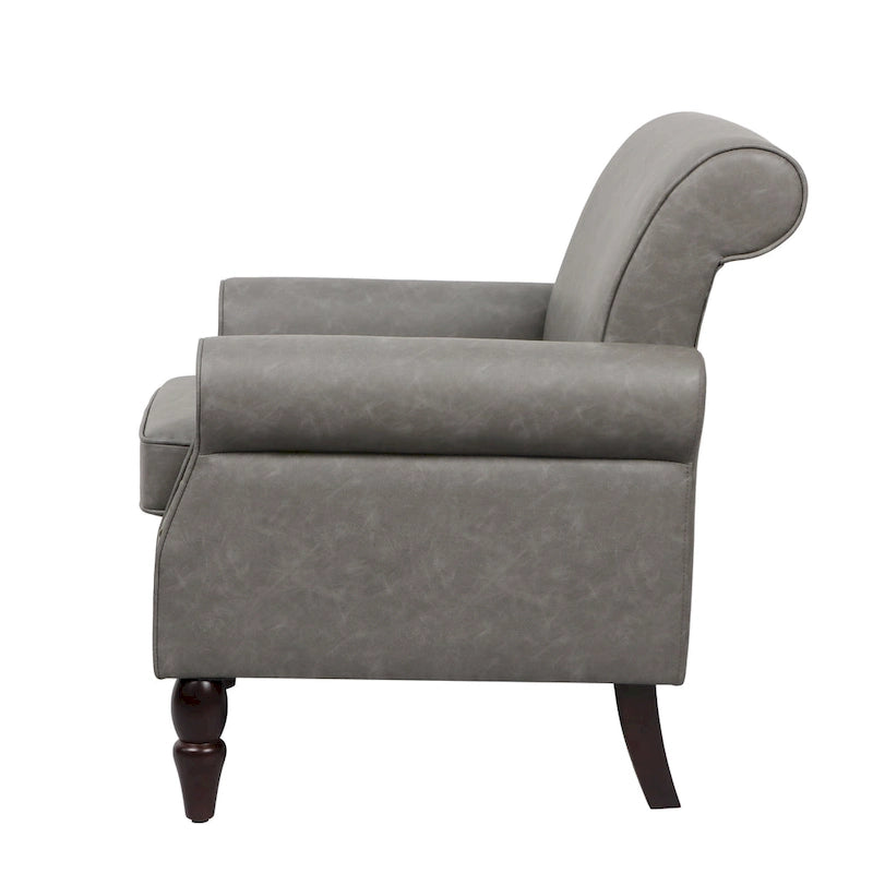 Rolled Armrests PU Accent Chair with Nailhead Trim