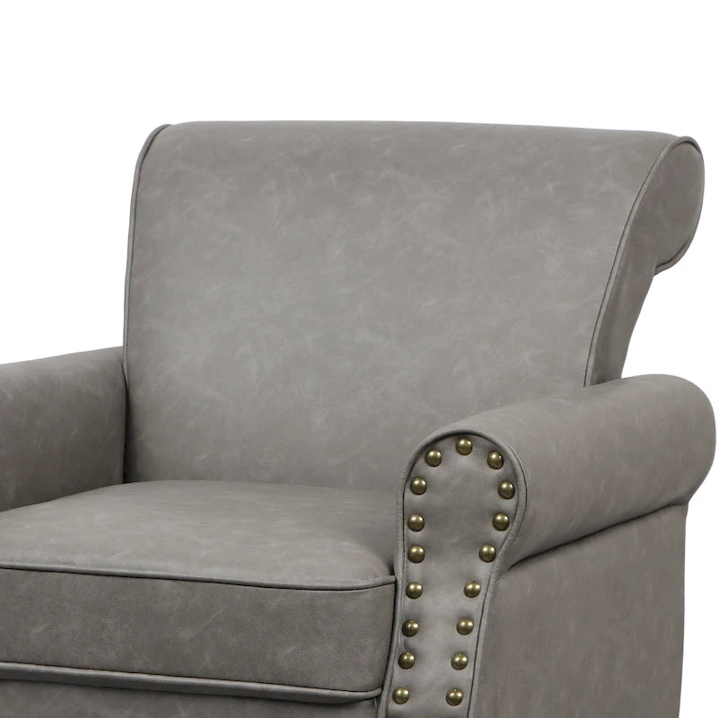 Rolled Armrests PU Accent Chair with Nailhead Trim