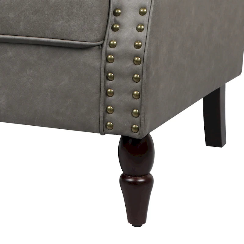 Rolled Armrests PU Accent Chair with Nailhead Trim