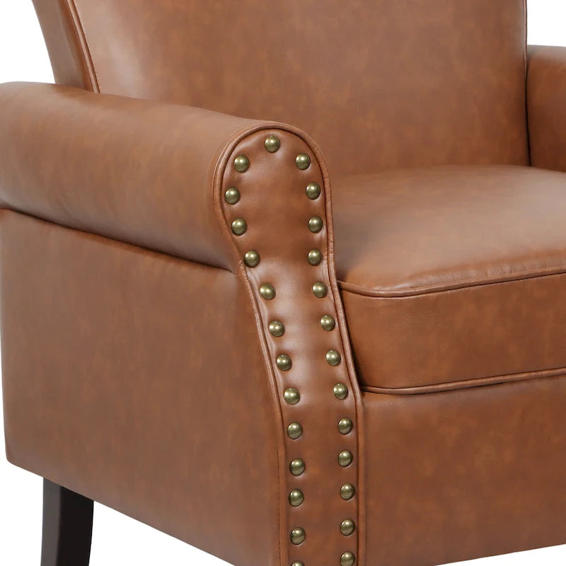 Rolled Armrests PU Accent Chair with Nailhead Trim