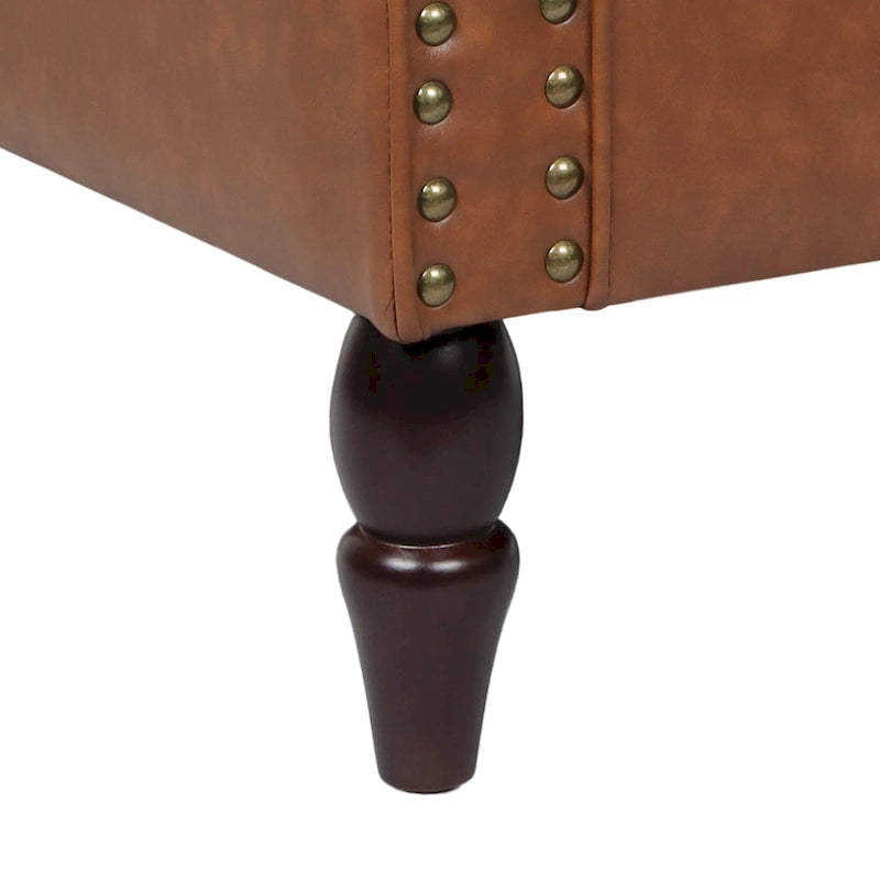 Rolled Armrests PU Accent Chair with Nailhead Trim