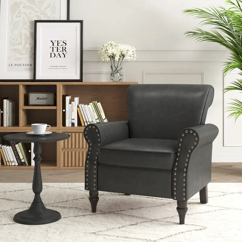 Rolled Armrests PU Accent Chair with Nailhead Trim