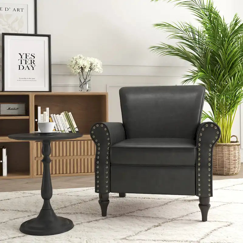 Rolled Armrests PU Accent Chair with Nailhead Trim