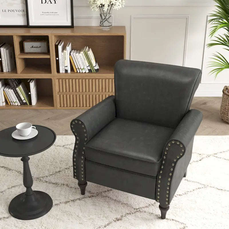 Rolled Armrests PU Accent Chair with Nailhead Trim