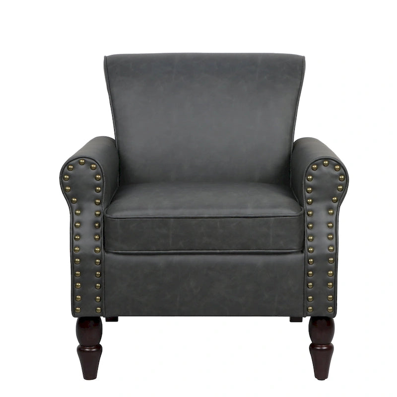 Rolled Armrests PU Accent Chair with Nailhead Trim