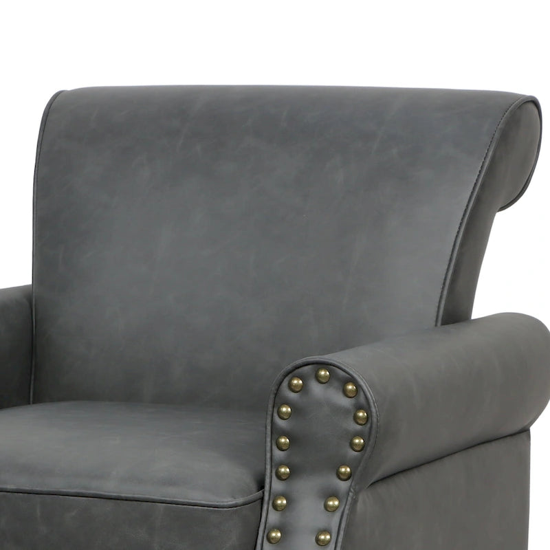 Rolled Armrests PU Accent Chair with Nailhead Trim