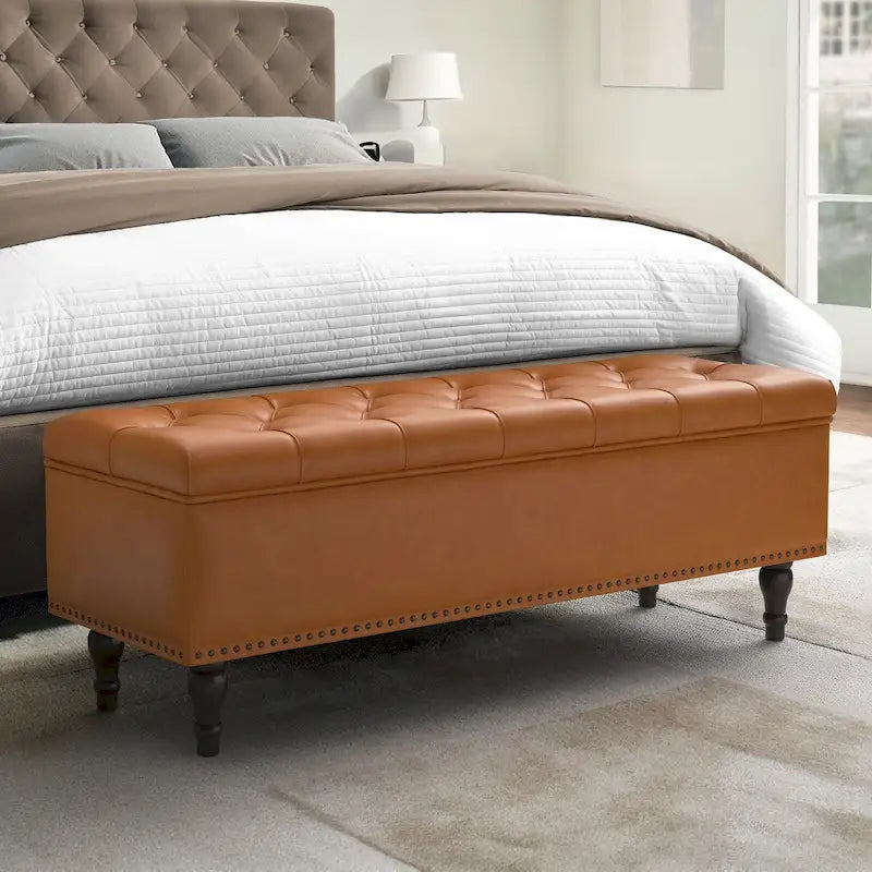 COZYMAN Tufted Storage Bench, Upholstered Ottoman with Storage - 50.8 W X 17.1 D X 18.3 H