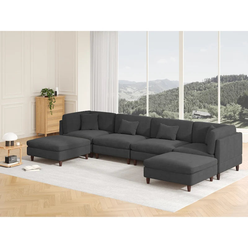 Corduroy Modular Sectional Sofa Set With Ottoman