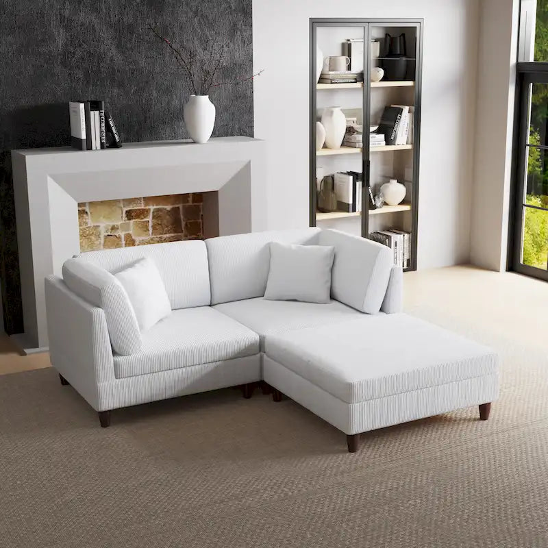 Corduroy Modular Sectional Sofa Set With Ottoman