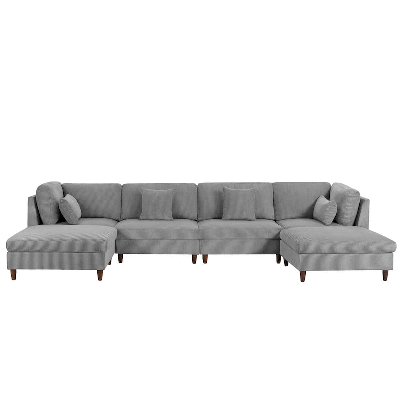 Corduroy Modular Sectional Sofa Set With Ottoman