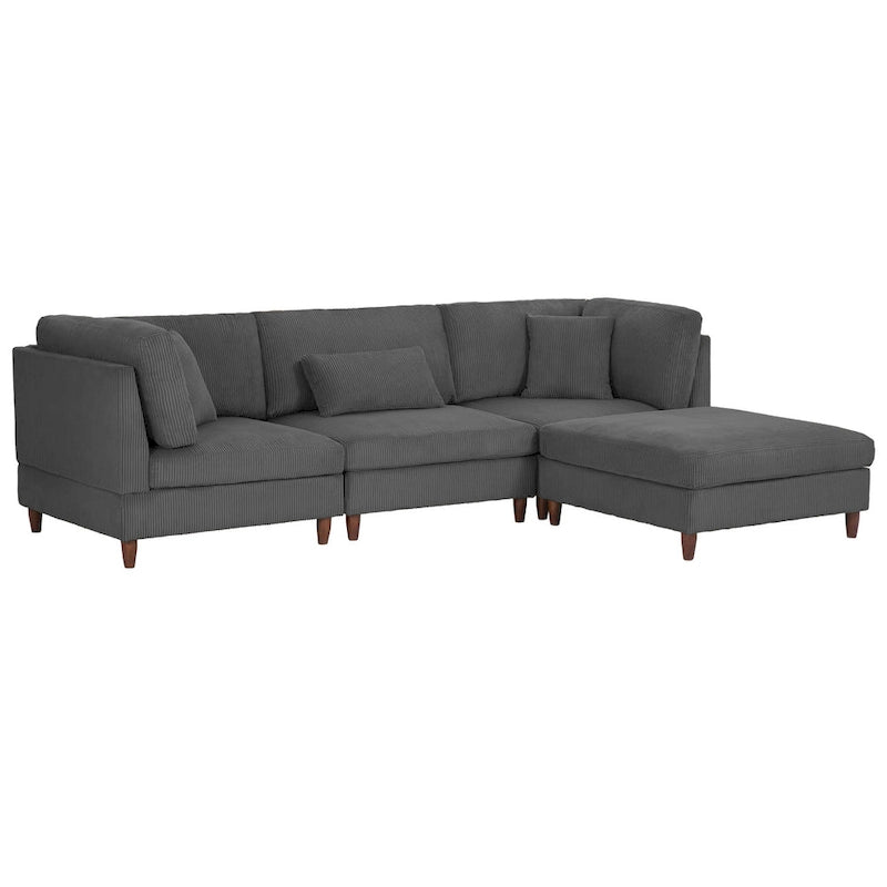 Corduroy Modular Sectional Sofa Set With Ottoman