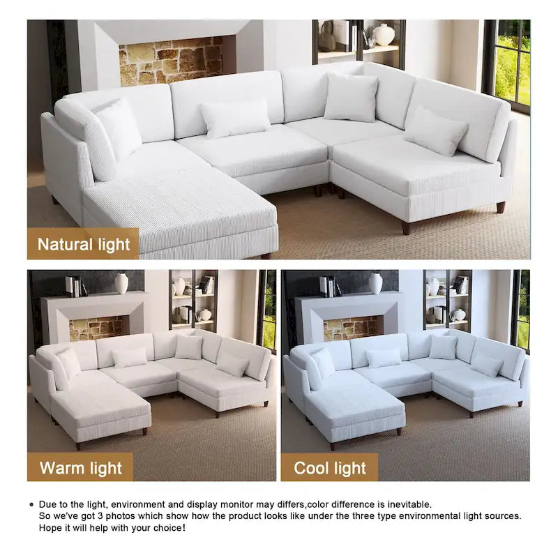 Corduroy Modular Sectional Sofa Set With Ottoman