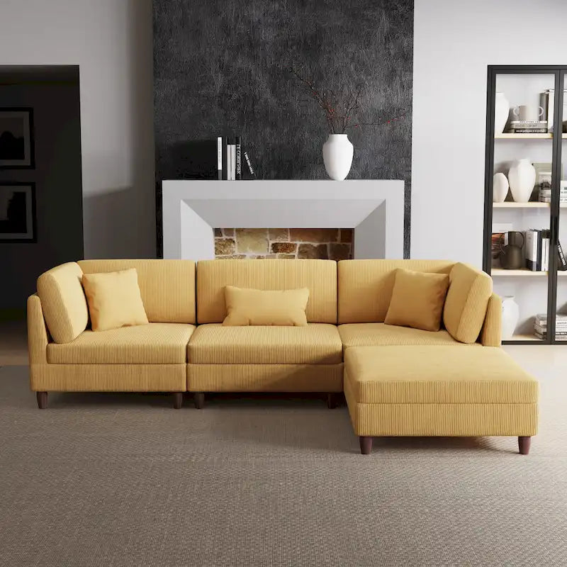 Corduroy Modular Sectional Sofa Set With Ottoman