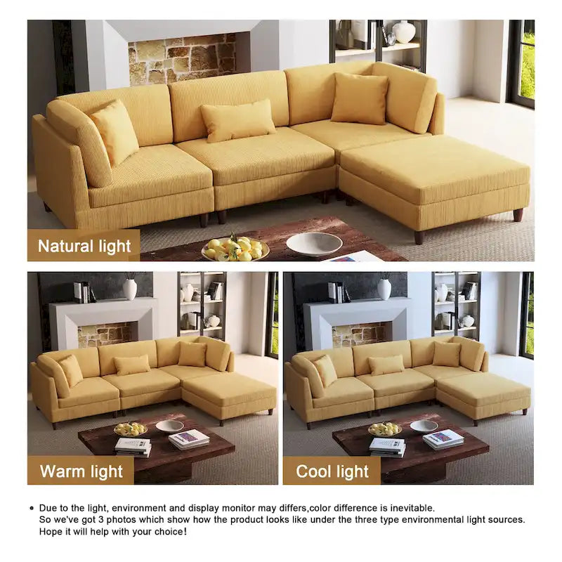 Corduroy Modular Sectional Sofa Set With Ottoman