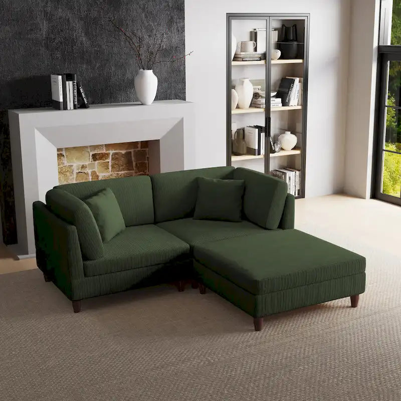 Corduroy Modular Sectional Sofa Set With Ottoman