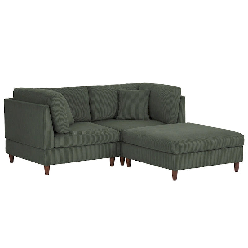 Corduroy Modular Sectional Sofa Set With Ottoman