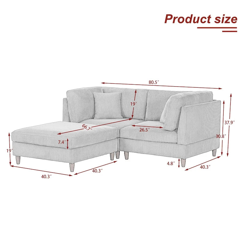 Corduroy Modular Sectional Sofa Set With Ottoman