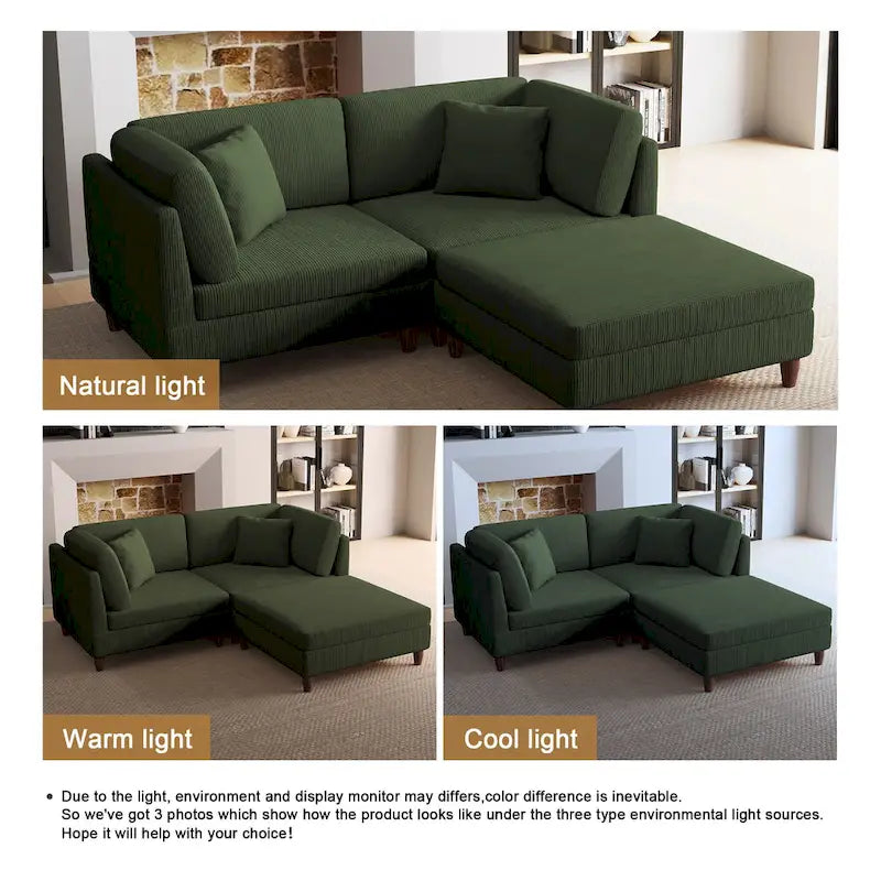 Corduroy Modular Sectional Sofa Set With Ottoman