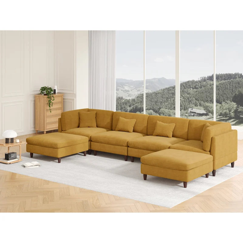 Corduroy Modular Sectional Sofa Set With Ottoman