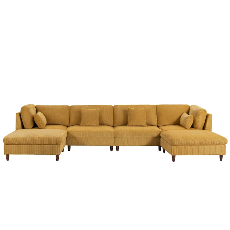 Corduroy Modular Sectional Sofa Set With Ottoman