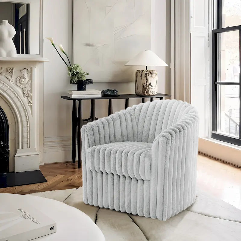 30.7W Faux Fur Upholstered Accent Chair Swivel Barrel Chair