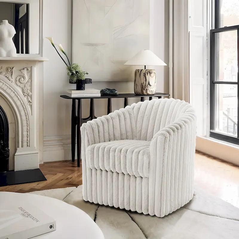 30.7W Faux Fur Upholstered Accent Chair Swivel Barrel Chair