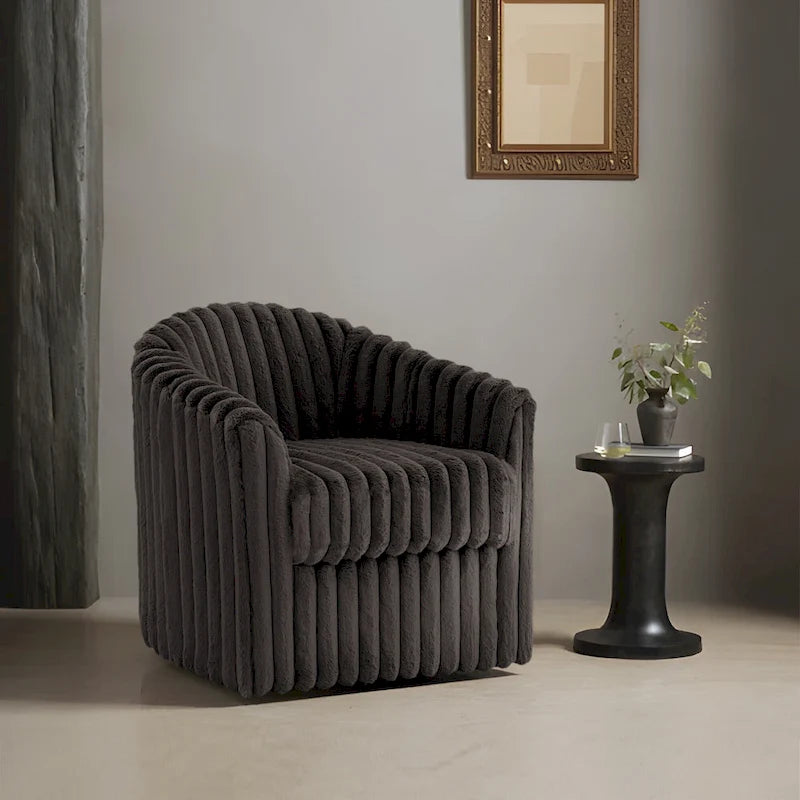 30.7W Faux Fur Upholstered Accent Chair Swivel Barrel Chair